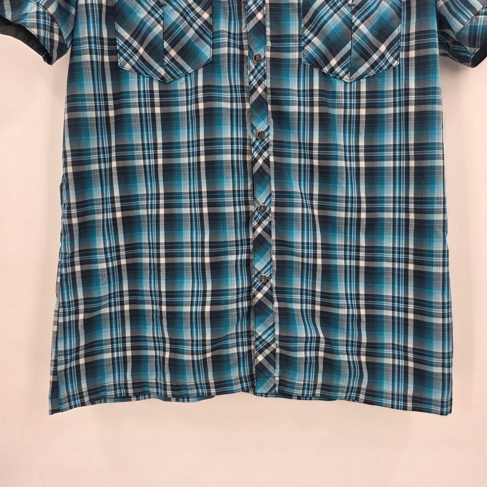 KUHL PEARL SNAP SHIRT MENS SMALL BLUE PLAID ELUXUR PERFORMANCE SHORT SLEEVE HIKE - Picture 3 of 14